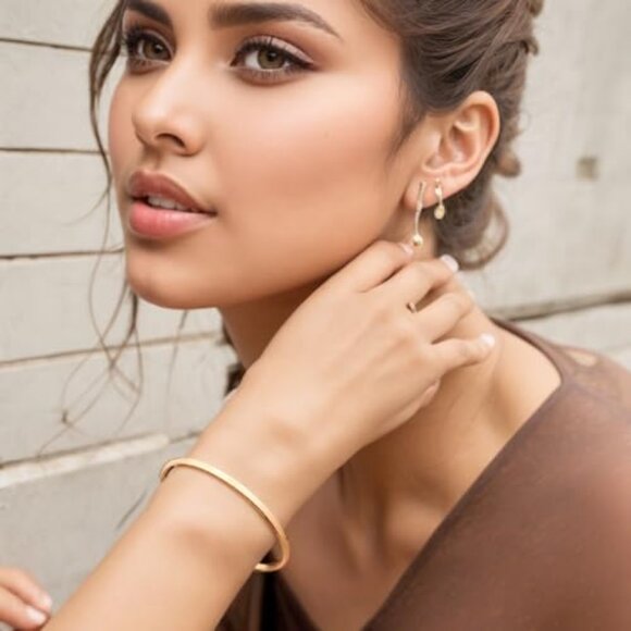 Dainty Thin Cuff Bangle Hook Bracelet Minimalist Elegant Gold Plated Jewelry - Picture 4 of 7